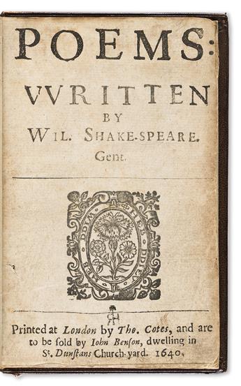 Shakespeare, William (1564-1616) Poems: Written by Wil. Shake-Speare. Gent.                                                                      